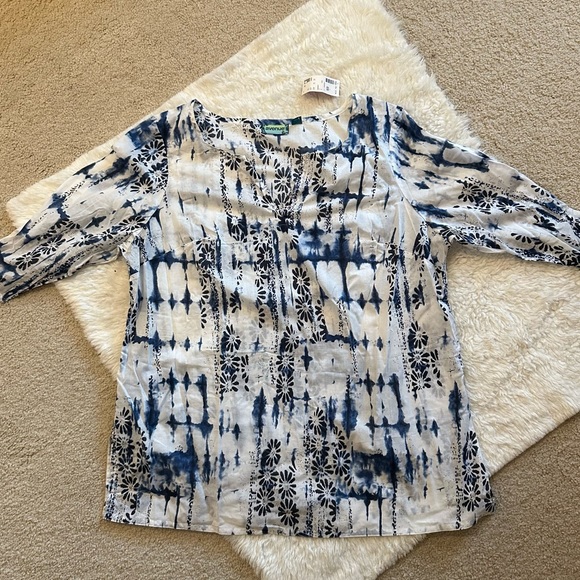 Avenue 18/20 cotton popover tunic w notch collar & hips shibori blue tie dye - Picture 9 of 9